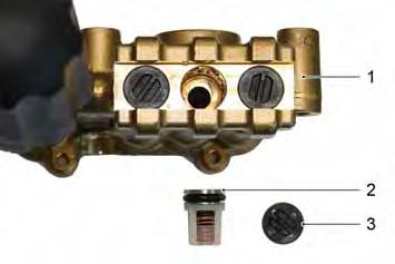 1 Pump head 2 High pressure valve 3 Valve screw 4 Valve screw Unscrew the valve screws. Remove the high pressure valves using a special pliers.