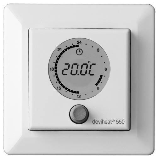 Regulating The devimat system is controlled by a devireg 550 combined thermostat/timer, this uses a floor sensor to monitor the floor temperature.