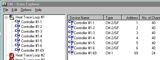 Individual Controller settings - General From the CM.comm Database Explorer Main Screen, select the Heat trace loop you wish to edit by clicking the + or - sign next to the desired Heat Trace Loop.