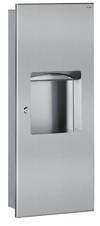 stainless steel. Door with lock and standard DELABIE key. Concealed fixings. Dispenser capacity: 400 600 towels. Waste bin capacity: 30 litres. Stainless steel 1.2mm thick.