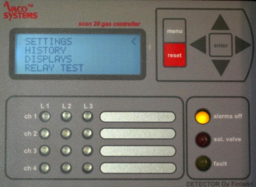 SCAN20 USER S MANUAL Code no. 2071 1022 Page 13/14 11. RELAY TEST From relay test page you can set the alarms off and perform a relay test.