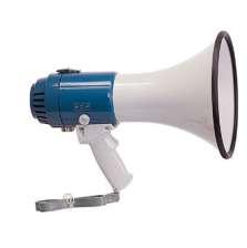 Professional high output megaphone with an effective audible distance of up to 1 km.