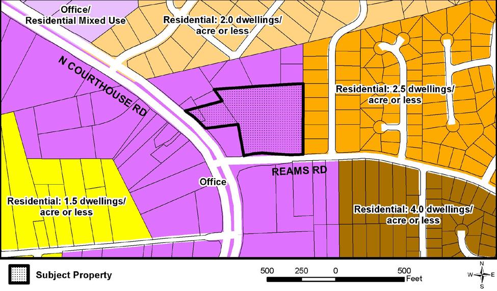 Map 2: Comprehensive Plan (Northern Courthouse Road Community Plan) Classification: OFFICE* The designation suggests the property is appropriate for professional and administrative offices.