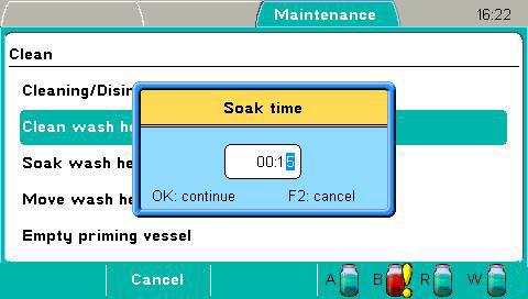 key. 4. Select the soak time using the Right arrow key and number keys.