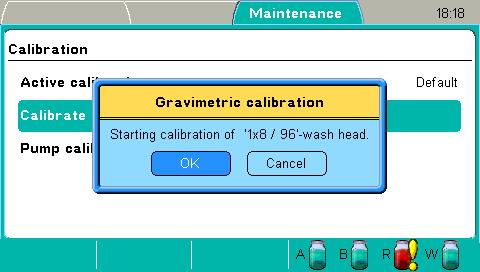 Operating the Instrument Maintenance menu Calibrate current wash head The gravimetric calibration is performed in the Calibrate current wash head window.