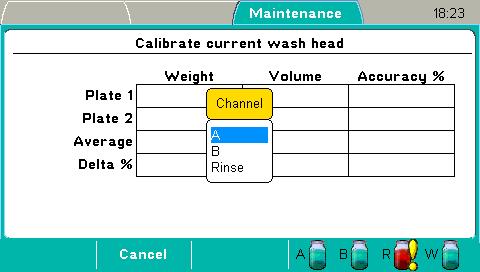 Operating the Instrument Maintenance menu 3. Select the used channel using the Up arrow key and/or press the OK key. 4.