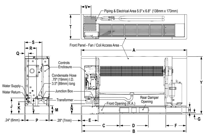 Dimensional Data Flat top high sill, left-hand piping unit size 007-012 Note: On left-hand piping units the water supply connection is on the top.