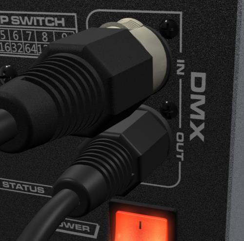 The machine uses an 5-pin XLR connector for DMX connection, the connector is located on the rear of the machine.