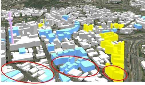 Large bulky block-scale development is less likely with the lower site development potential.