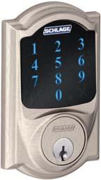 BAY469SNACENEA BAY469SNACAMEA BAY469ABACAMEA Schlage Home Keypad Lever** Unlock doors remotely when you can't be there to let someone in Assign up to 19 personalized 4-digit codes for household