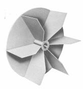 This impeller is designed for handling long stringy material, fibrous material such as textile scrap, wool, wood shavings and paper trim segments.