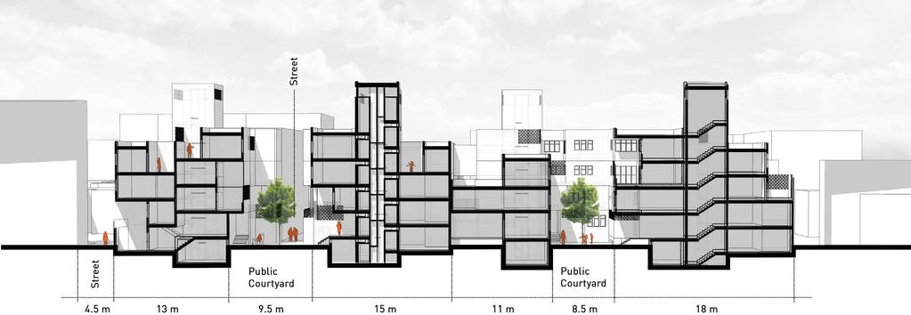 SECTION THROUGH TWO PUBLIC COURTYARDS With