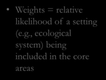 Weight ecological settings: Weights = relative likelihood of a setting (e.g., ecological
