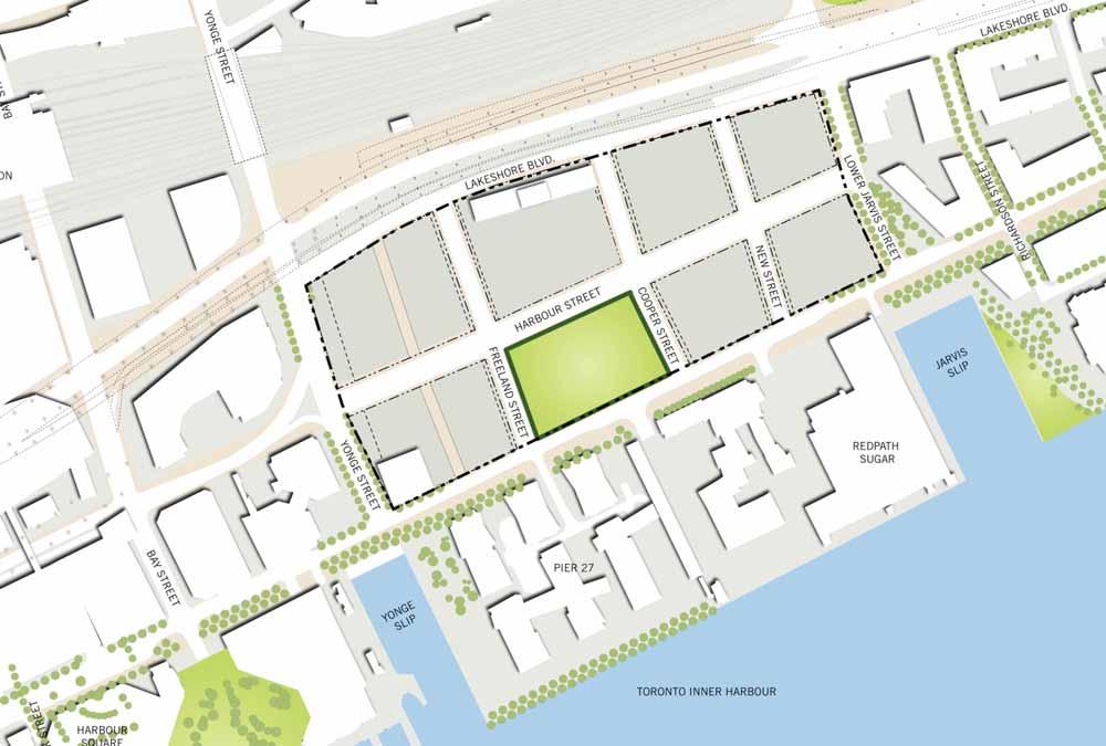 A consolidated, new public open space will equal 15% of the total Lower Yonge site area and can