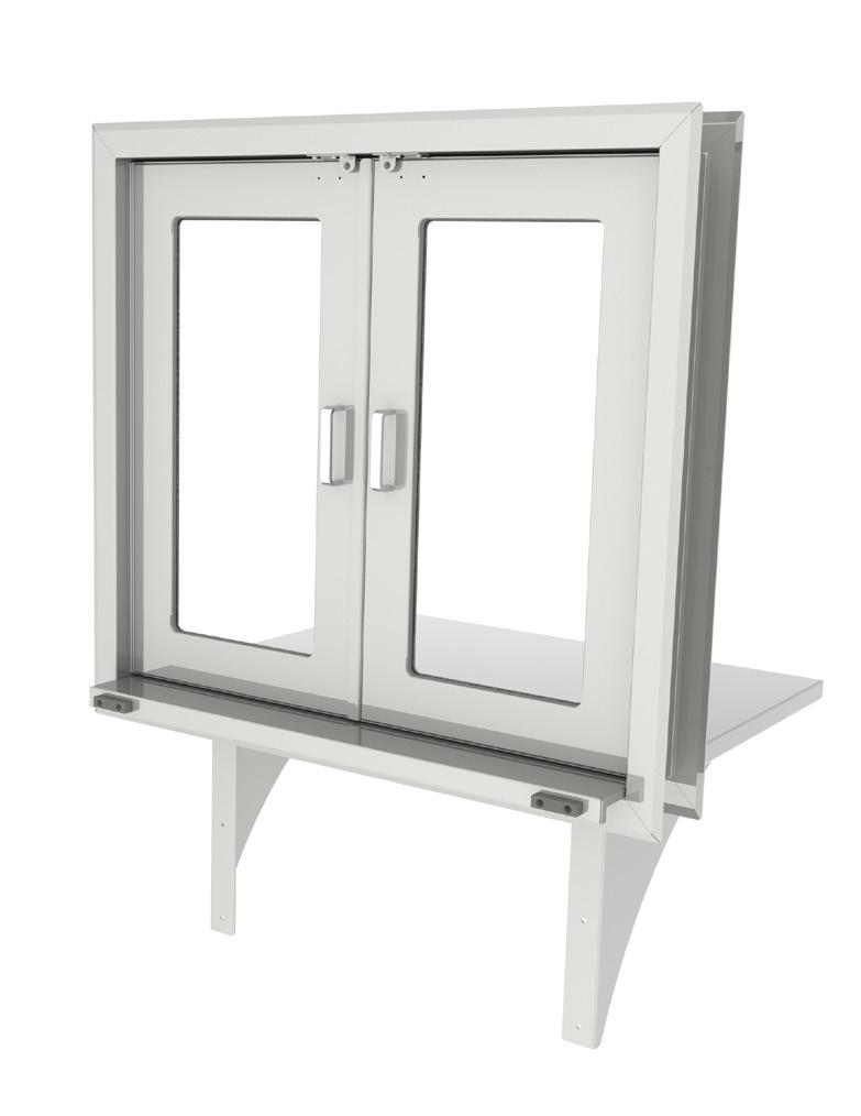 Pass Through Windows Peg Boards 3/16" tempered glass Adjustable width for wall thickness (between 4" 6") 16 gauge stainless steel construction (1/16"
