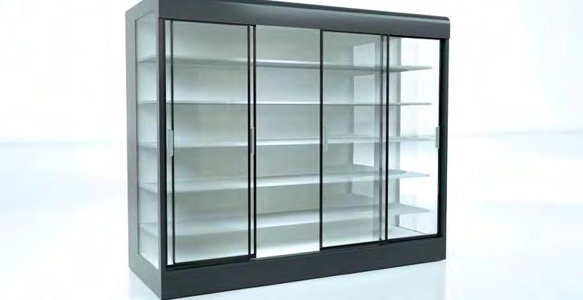 Energy-free Doors Glass doors for refrigerated wall multidecks: Shelf The advantages at a glance Ideal for narrow aisles as the sliding system saves space Closes automatically at an ideal speed