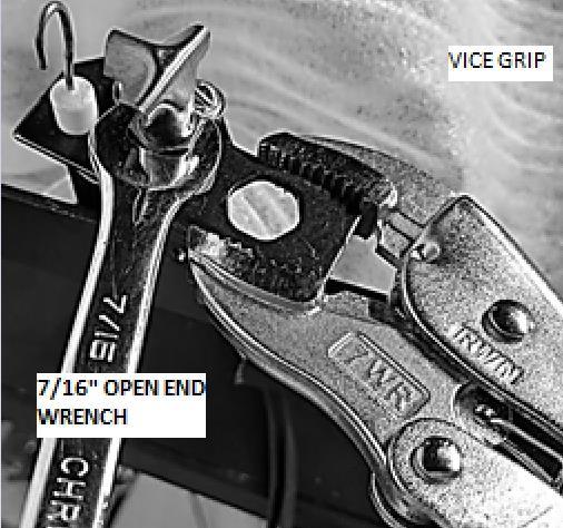10. Locate Pilot Light on left side of firebox. While holding the pilot base body with large vice grips tightly, loosen Pilot Light s hex shape base using a ½ open end wrench.