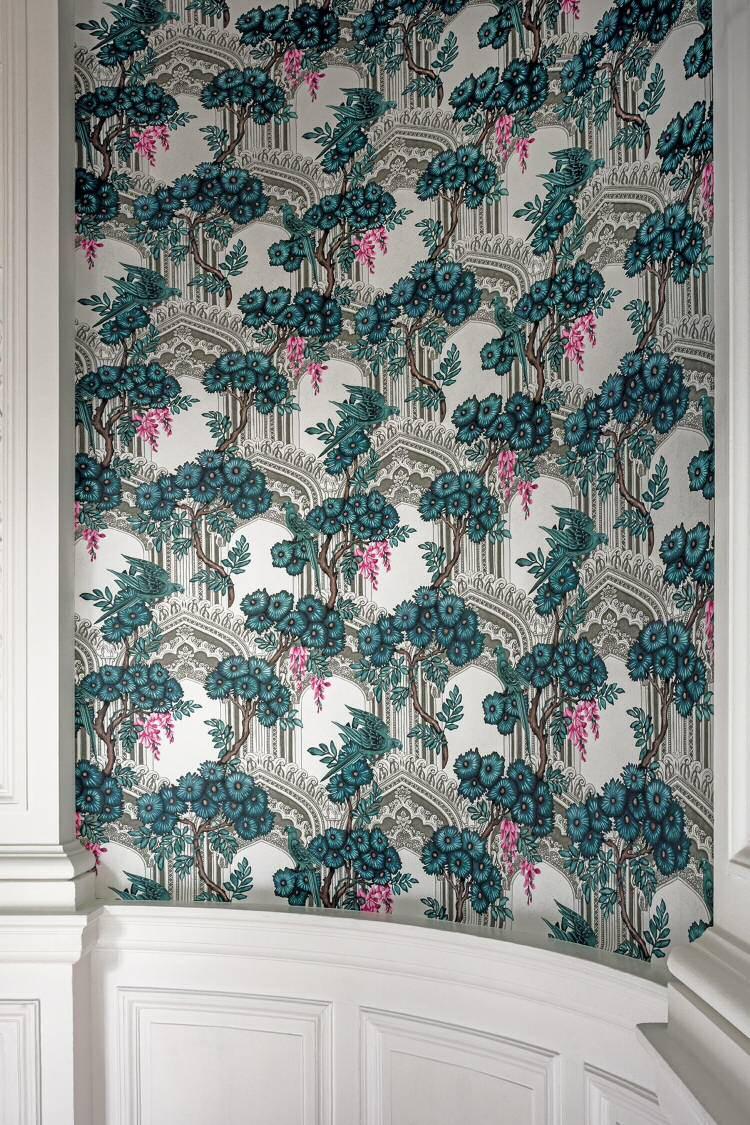 The floral motif is an adaption of the Cole and Son classic, Wisteria design, combining old and