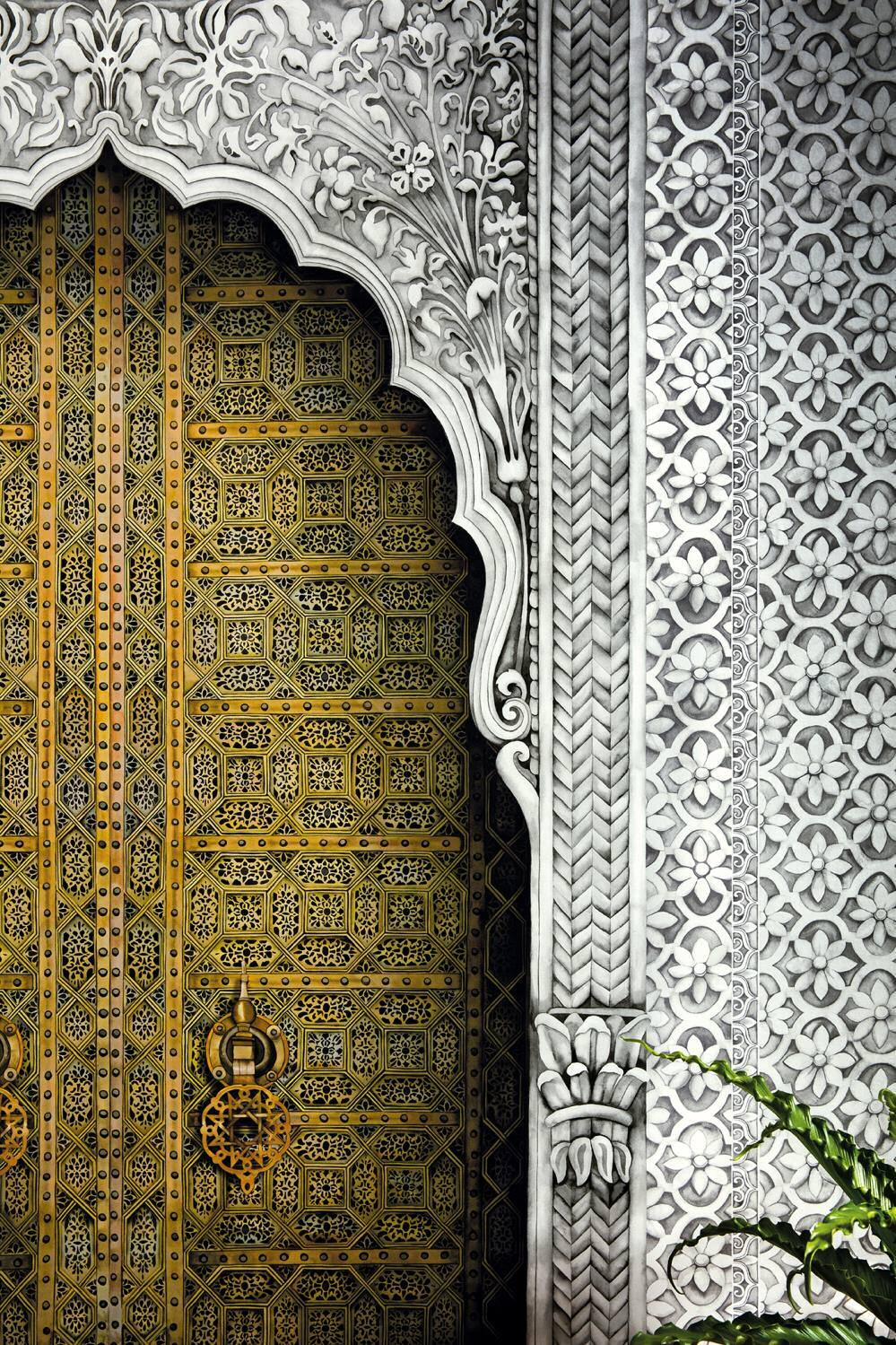 Its elegantly detailed Jali fretwork, elaborate, lacelike masonry and decorative motifs in Gold and Stone have been painstakingly drawn and painted by hand in order to reflect the highly-skilled