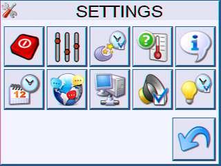 2. SETTINGS The Settings menu is divided into two rows of icons. The top row icons are used for the control of the UTI-INV module (mode, equitherm regulation, HDW etc.