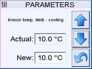 2.2 Parameters settings The menu with a number of parameters that can be viewed, and modified, if necessary. The current value of the parameter is displayed.