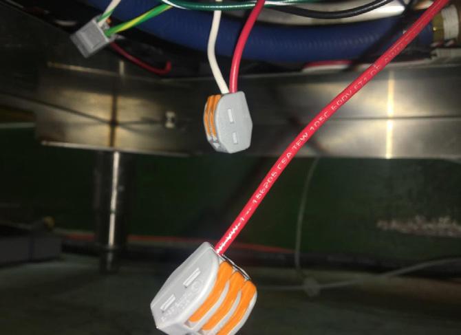 15. Disconnect red and white wires and connect them