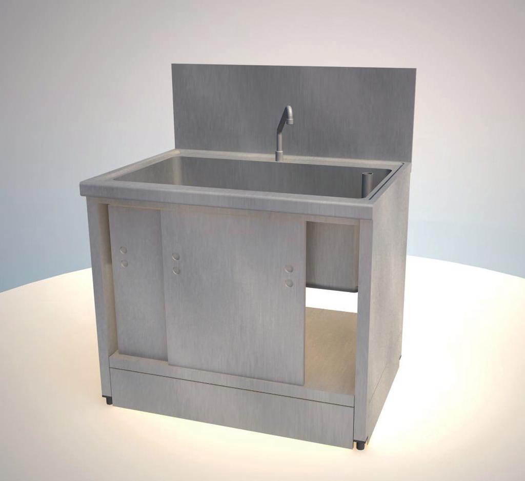Washbasins and sinks 700 mm rectangular sink Made entirely of AISI 304 stainless steel Boxed, folded metal sheet panelling with thickness: 10/10 Sliding doors on stainless steel guides with bearings