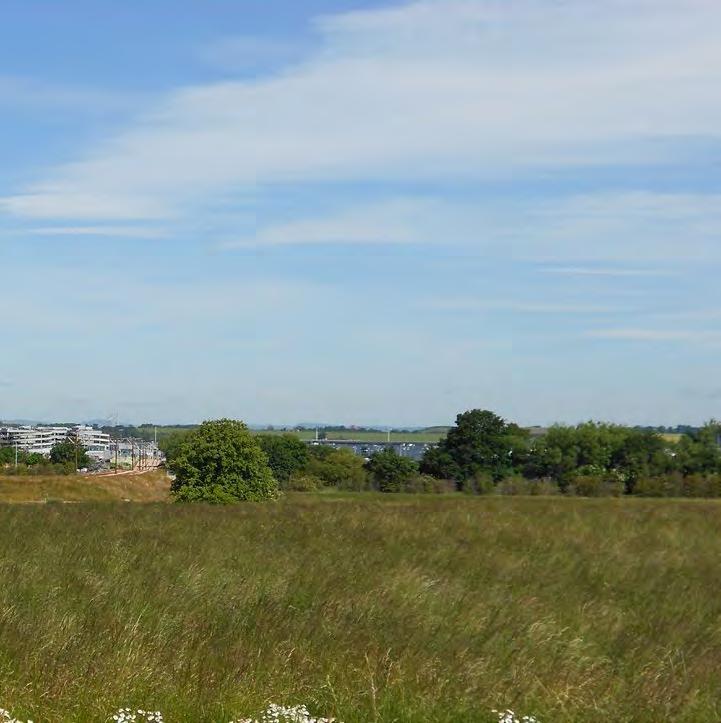 Looking north from the eastern avenue, views across the airport to the landscape beyond are framed by the development.