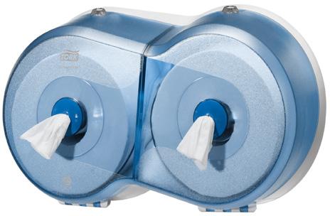 By holding two rolls and sheet-by-sheet dispensing, consumption is reduced by up to