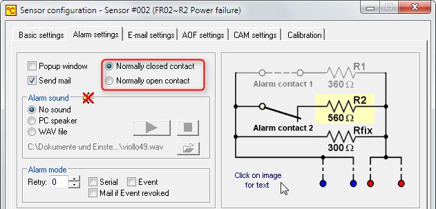 about a power failure of FR01: You can either activate checkbox "Alarm Relay Channel R1" or alternatively R2, but not both at the same time, because each alarm relay gets its own sensor list entry.