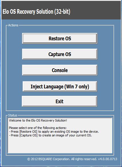 4. Select Select either Restore OS 32bit or Restore OS 64bit depending on your OS environment. 5. The following User Interface (UI) will be presented: 6.
