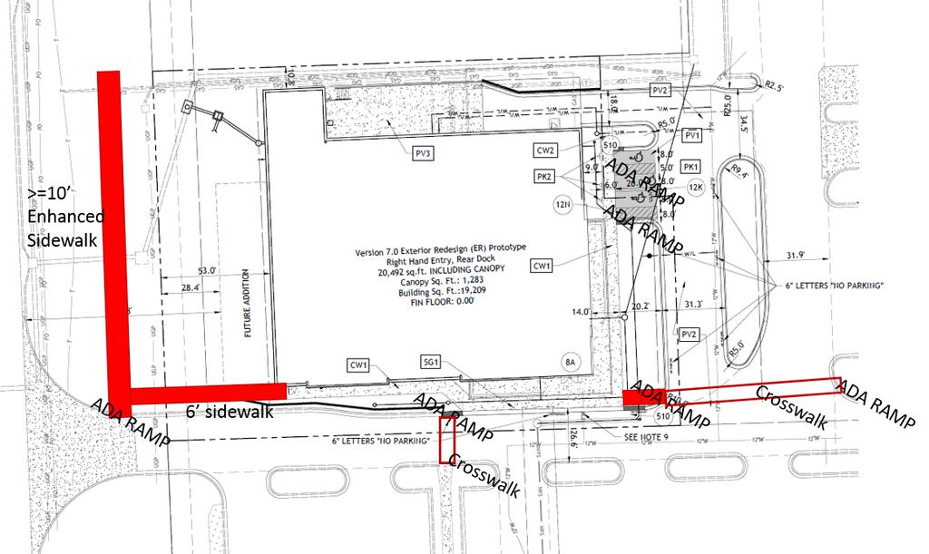 Staff Response: The updated Site plan resolves these issues. 2. Speed table: Please add a speed table in addition to the crosswalk on the south side of the site.
