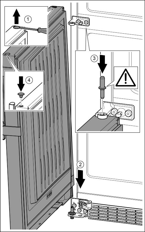 31 u Position the handle on the other side. Fig. 31 (1) w The screw holes must be exactly above each other. u Tighten the screws with the T15 screwdriver. Fig. 31 (2) u Position the covers on the side and push in.