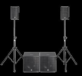SUGGESTED SYSTEMS LUCAS 2K as a 2.1 system To achieve the best possible full-range stereo sound with a LUCAS 2K system, the subwoofer should be placed centrally, between the two satellites.