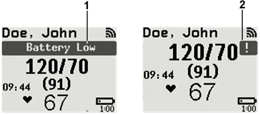 3 IntelliVue CL NBP Pod Alarm Layout If an alarm occurs the full alarm message appears at the top of the screen.