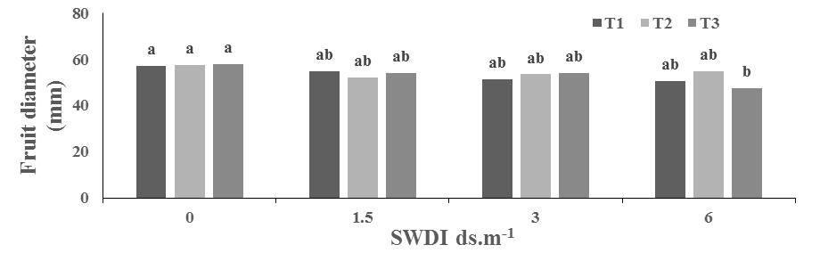 Fig.5. The interaction effect of root zone temperature and different levels of saline water drip irrigation on the Fruit number.