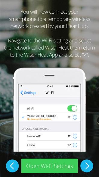 Connect the Heat Hub R Set up a system Connect your smartphone to the Heat Hub R This shows how to connect your mobile device to the Heat Hub R via a temporary Wi-Fi network set up by the Heat Hub R.