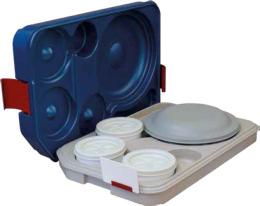 The blu'tray consists of high impact resistant PP-C. It is available with or without dishware. Food transport tray Article no.