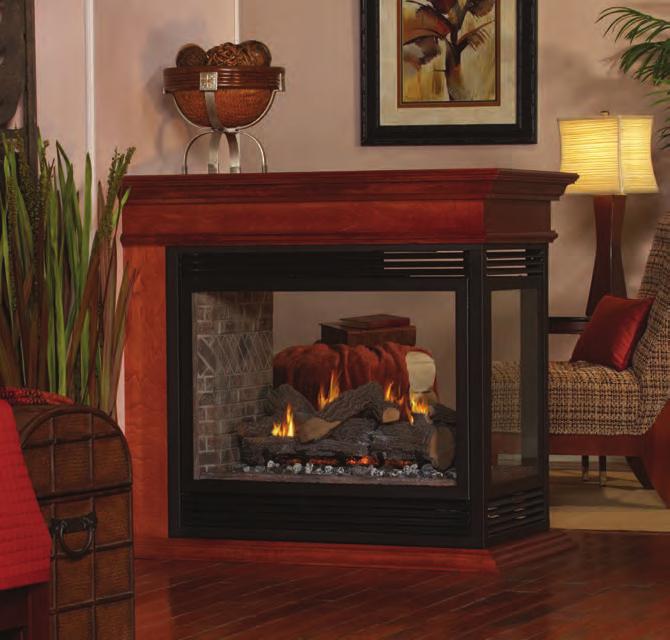 The large heat-resistant, tempered glass window provides an unobstructed view of the hand-painted log set.