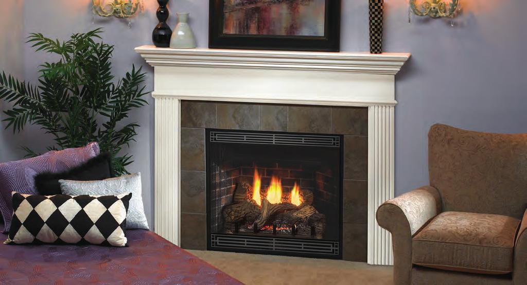 Keystone B-Vent Fireplaces Keystone Series Keystone 36 Deluxe Fireplace shown with Hammered Pewter Mission Louvers in a Profile Mantel Keystone B-Vent Fireplaces