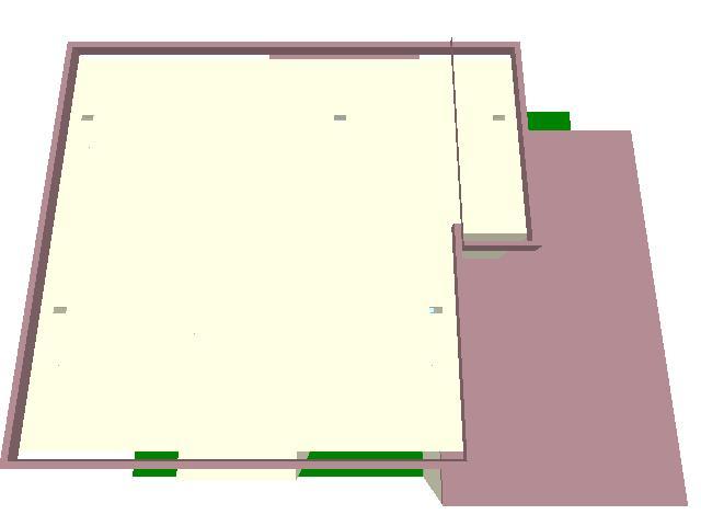 Figure 5-13. Location of Room Vents with Roof Removed 5.2.4 Materials Each obstruction in the domain was given a set of physical and thermal properties that were used in the calculation.