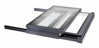 With this rooflight the glazed section slides as a single leaf and is supported by tracks on the roof itself in