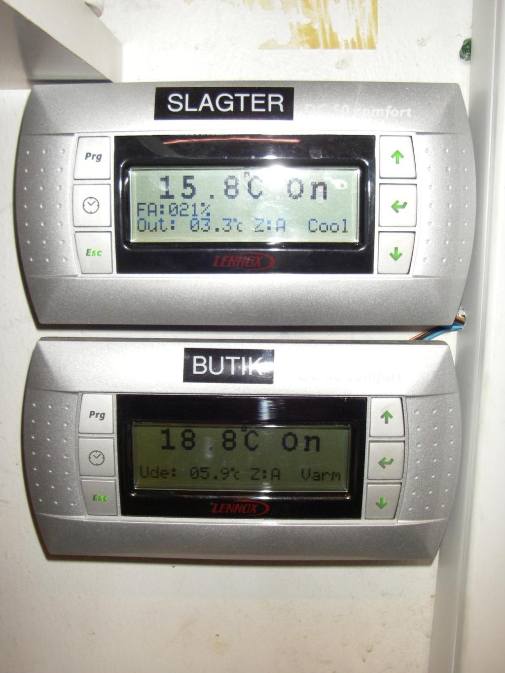 Control unit settings for heat pump Superbrugsen Indstillinger af temperaturstyring (Lennox) Slagter Før Nu Start A: 06:00 06:00 ma-fr - B, C, Uno 18:00 14:00 ma-on - B, C, Uno 18:00 17:00 to-fr