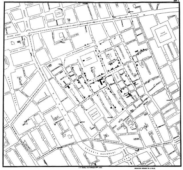 -CHOLERA-MAP- 1854 LONDON Original map by John Snow showing the clusters