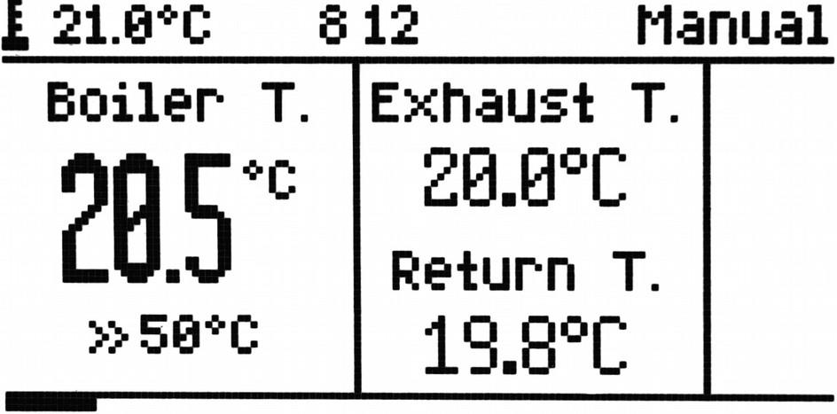 programmer reduced temperature on the boiler mixing pump operation external temperature Table 2: Symbols on the main screen Picture 6: Main screen