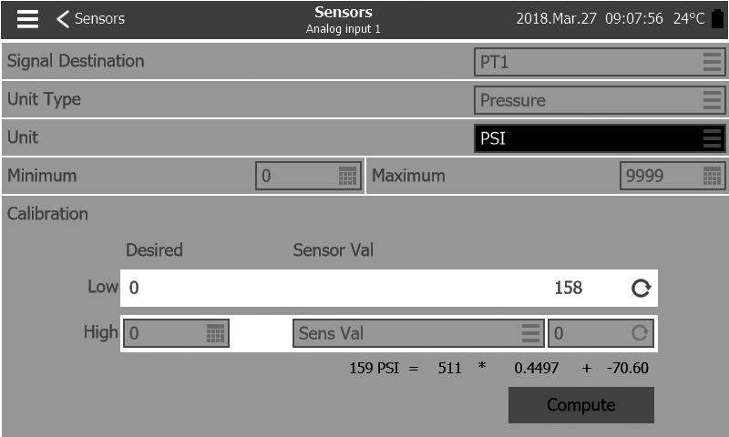 There are three ways of calibrating a sensor that can be chosen in the windows below "Sensor value".