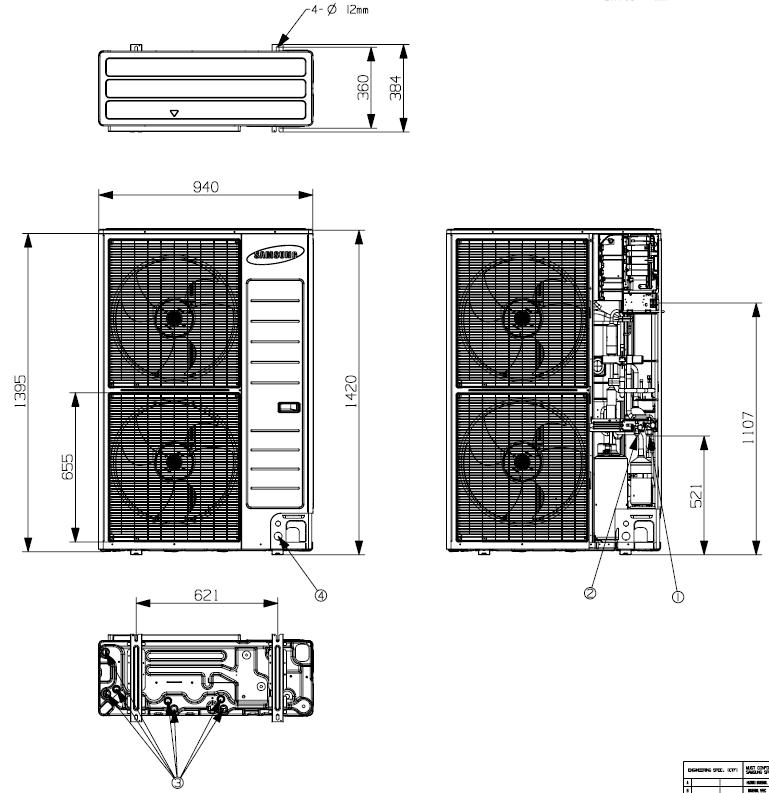 4. Dimensional Drawings 4-1. Outdoor Unit 3) AE120/140/160JXED*H/EU II. Outdoor Unit (Unit : mm) No.