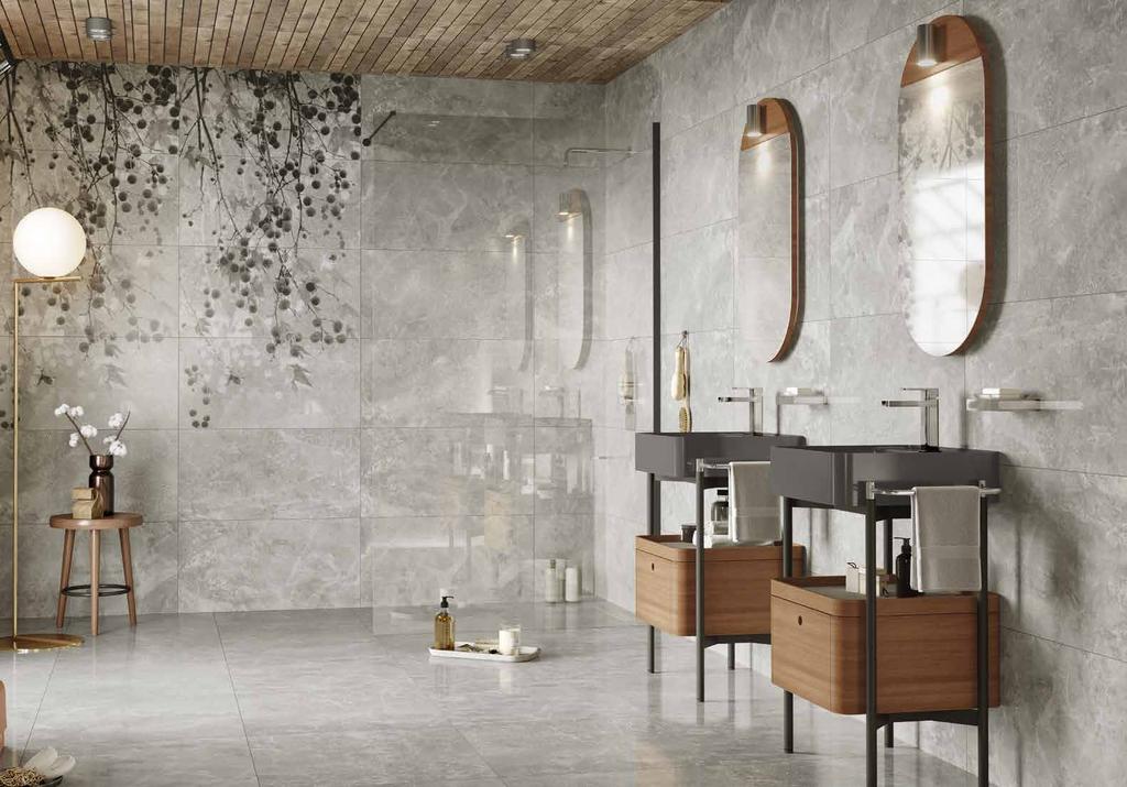 fiore Exceptional marble textures in different tones matched with décors made up of four