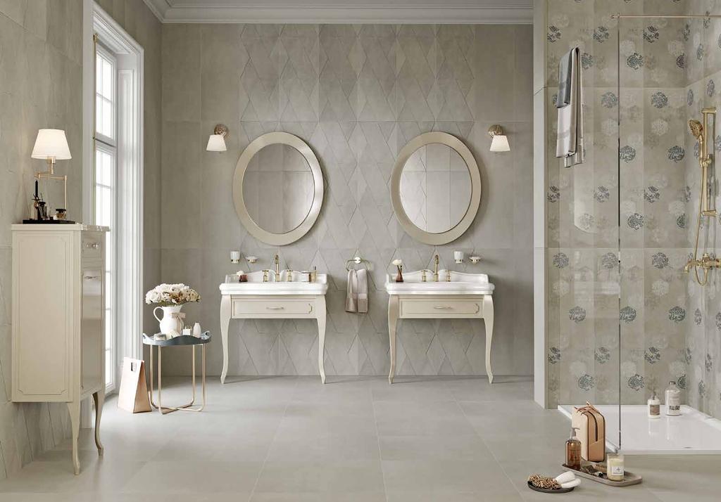 arc Combining two different textures in its décors and wall tiles, ARC delivers a natural look thanks to its sandy colour.