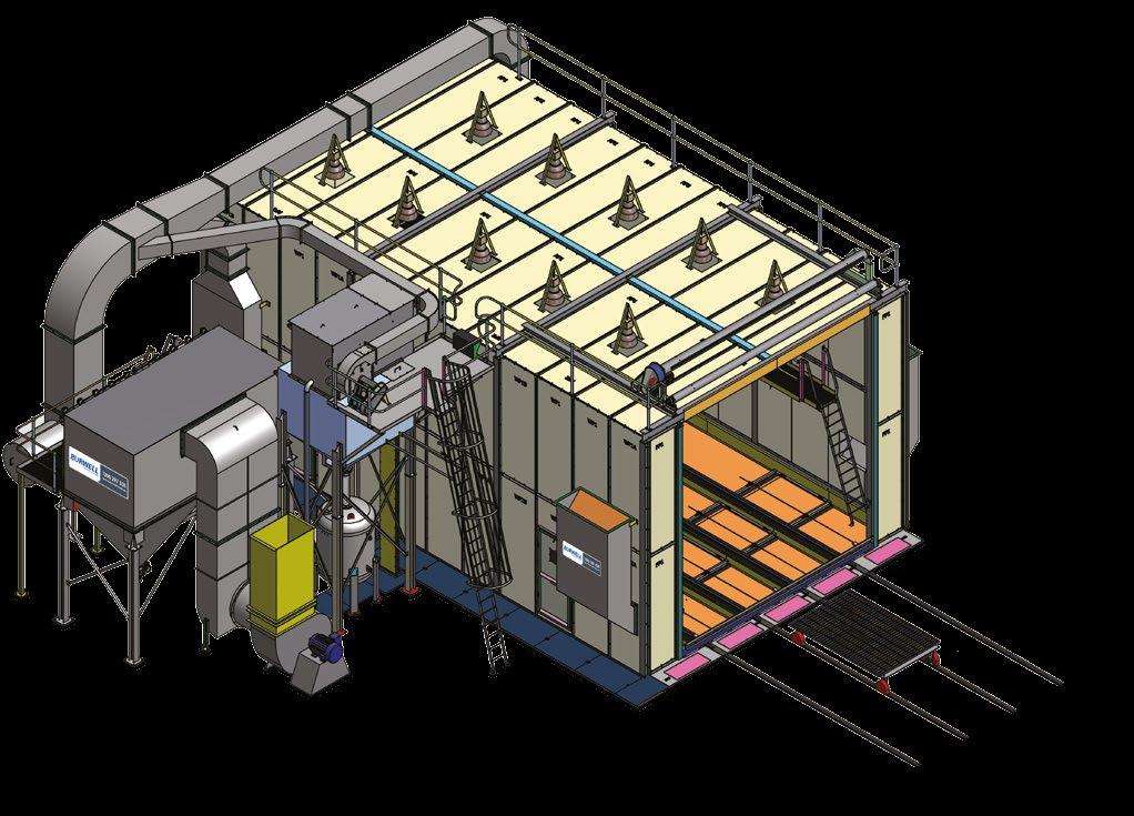 HOW A BURWELL BLAST ROOM WORKS Ventilation Ducting Pneumatic Air Lift and Recycling System Storage Hopper Automatic Jet Pulse Dust Collector High Efficiency Lighting Grated Work Surface Raised Work